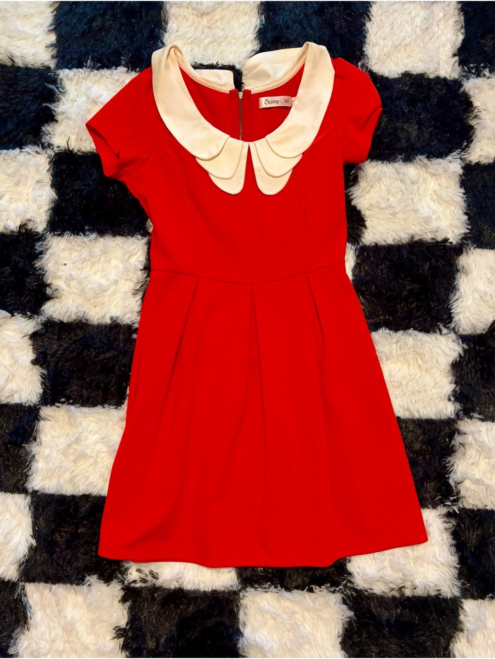 Sunny Girl Red Dress with Cream Double Peter Pan Collar